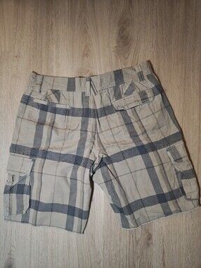 Men's OP Beige and Gray Plaid Cargo Shorts
